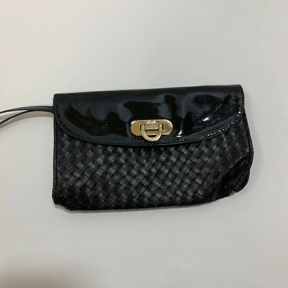 Fcuk French Connection UK Black Woven and Patent Clutch